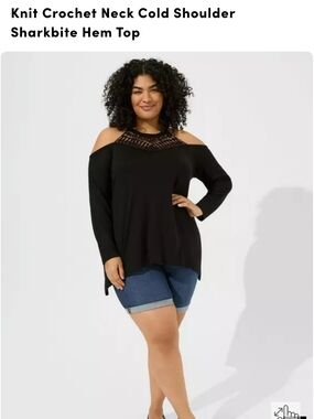 torrid Black Crochet Detail Cold-Shoulder Top